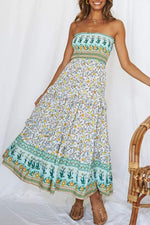 Load image into Gallery viewer, ZESICA Women's Summer Boho Strapless Maxi Dress 2026 Casual Off Shoulder Smocked Floral Flowy A Line Beach Long Dresses,Light Green,Medium
