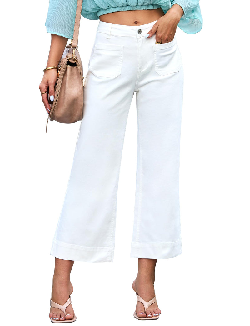 luvamia Wide Leg Jeans for Women Trendy High Waisted Flare Jeans Cropped Denim Pants Stretchy Baggy with Patch Pockets Womens Jeans Stretchy Womens Jeans Size 8 White Slacks for Women Size 10