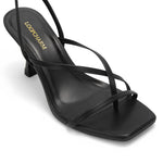 Load image into Gallery viewer, LOOPCHARM Women's Strappy High Heels Sandals Square Open Toe Ankle Strap Slingback Thong Stilettos Shoes for Wedding,Black Pu,7.5
