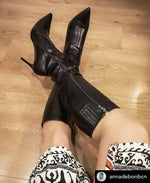 Load image into Gallery viewer, LISHAN Women's Sexy High Heels 4 Inches Faux Leather Solid Color Side Zipper Knee High Boots Comfy Party Shoes Black Size 13
