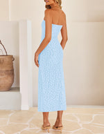 Load image into Gallery viewer, ZESICA Women's 2026 Summer Floral Strapless Bodycon Midi Dress Off Shoulder Tube Beach Wedding Guest Party Long Dresses Blue Small

