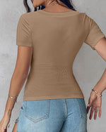 Load image into Gallery viewer, CHICME Women Built-in Bra T Shirt Top Short Sleeve Square Neck Basic Khaki Tees Casual Ribbed Knit Fitted Workout Going Out Tops-M

