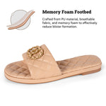 Load image into Gallery viewer, Eusibb Flat Sandals for Women Slides Nude Womens Flat Sandals Dressy Sandals Women Elegant with Memory Foam Quilted Comfortable Slip On Beach Sandals
