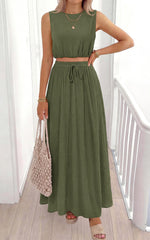 Load image into Gallery viewer, PRETTYGARDEN Two Piece Skirts Sets for Women Going Out Top A Line Flowy Skirt Double Lined Pleated 2 Piece Set Travel Outfits (Army Green, Small)
