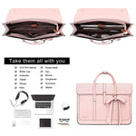 Load image into Gallery viewer, MOSISO Laptop Bag for Women, 15-15.6 inch PU Leather Laptop Shoulder Bag Convertible Backpack, 16 inch Messenger Bag Casual Handbag Work Briefcase Travel Computer Bag with Bowknot, Pink
