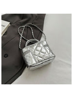 Load image into Gallery viewer, Floerns Women&#39;s Square Mini Bucket Quilted Crossbody Hobo Bag Satchel Purse with Chain Strap Silver One Size
