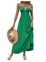 Load image into Gallery viewer, Milumia Women's Summer V Neck Backless Maxi Dress Boho Spaghetti Strap A Line Flowy Beach Long Sundress Green Medium
