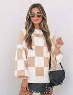 Load image into Gallery viewer, ZESICA Women's 2025 Fall Fashion Turtleneck Long Sleeve Striped Ribbed Knit Loose Pullover Sweater Tops Khaki Plaid Medium
