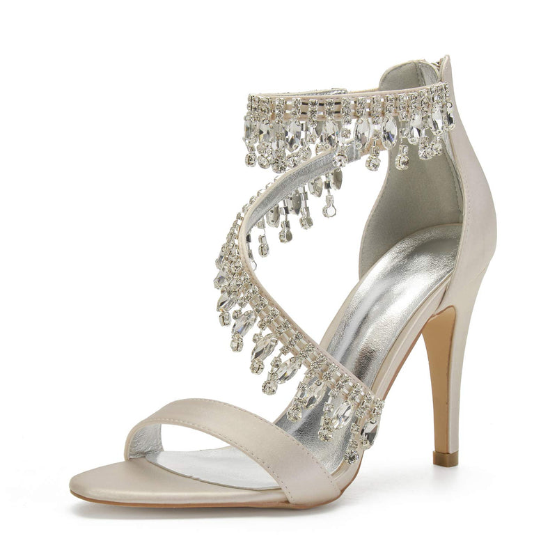 IN4 Wedding Shoes for Bride High Heels Sandals Ankle Strap Crystal Zipper Back Formal Evening Prom Party Dress Shoes Pumps for Women Champagne Size 11