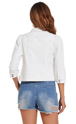 Load image into Gallery viewer, Anienaya Women's Jean Jacket Cropped Denim Jacket Stretchy 3/4 Puff Sleeve Distressed with Pockets

