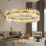 Load image into Gallery viewer, HAIXIANG Glam Crystal Chandelier 40 Inch Ring Chandeliers with Remote Dimmable LED Light Adjustable Hanging Lights Luxury Ceiling Pendant Lighting Fixtures for Living Dining Bedroom Foyer Gold Light
