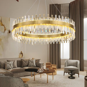 HAIXIANG Glam Crystal Chandelier 40 Inch Ring Chandeliers with Remote Dimmable LED Light Adjustable Hanging Lights Luxury Ceiling Pendant Lighting Fixtures for Living Dining Bedroom Foyer Gold Light