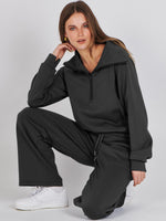 Load image into Gallery viewer, ANRABESS Women 2 Piece Outfits 2025 Fall Fashion Airport Wide Leg Pants Lounge Set Leisure Travel Vacation Clothes Sweatsuits Black Medium
