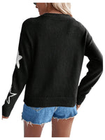 Load image into Gallery viewer, SHENHE Women&#39;s Star Pattern Crew Neck Drop Shoulder Casual Sweater Pullover Knitwear Black and White XS

