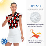 Load image into Gallery viewer, Ladies Argyle Golf Shirts Printed Petal Sleeve Polo Shirts Womens Golf Apparel

