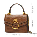 Load image into Gallery viewer, FEIMINA Croc Embossed Top Handle Handbag for Women Leather Mini Crossbody Purse with Gold Chain Strap Ring Closure Evening Bag for Ladies Girls (7.3" L x 5.5" H, Brown)

