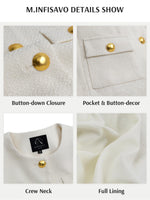 Load image into Gallery viewer, M.Infisavo 2025 Women Tweed Jacket Cropped Blazers Fall Winter Elegant Round Neck Pockets Business Casual Outfit, Beige, Medium
