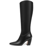 Load image into Gallery viewer, Oiamenne Knee High Boots for Women Soft Square Toe Chunky Heel Tall Boots Comfortable Wide Calf Long Boots with Side Zipper,Black Size 8.5
