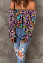 Load image into Gallery viewer, Spriolim Womens Boho Floral Off Shoulder Top Long Sleeve Casual Shirt Cute Summer Blouses Floral Purple, Medium
