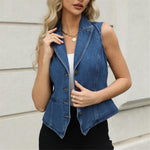 Load image into Gallery viewer, Ladyful Lapel Denim Vest for Women Sleeveless Business Work Jean Waistcoat Vest
