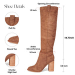 Load image into Gallery viewer, Erocalli Brown Knee-High Boots Suede Boots Fall Boot For Women Chunky Block High Heel Slouchy Boot Round Toe Side Zipper
