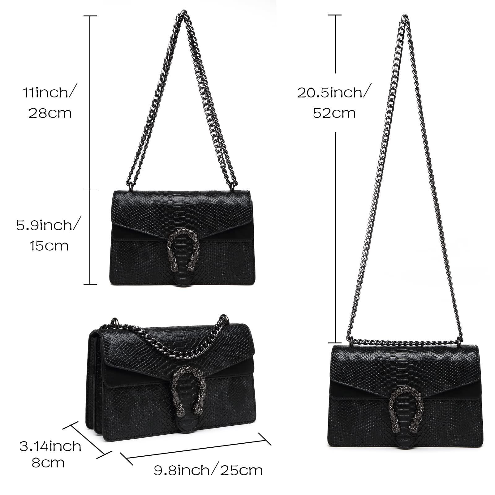 MYHOZEE Crossbody Bags for Women - Snake Printed Clutch Purses Leather Shoulder Bags Chain Strap Evening Handbags Brown