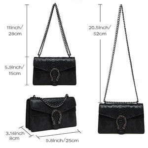 MYHOZEE Crossbody Bags for Women - Snake Printed Clutch Purses Leather Shoulder Bags Chain Strap Evening Handbags Brown