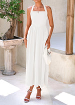 Load image into Gallery viewer, KIRUNDO Women Summer Sleeveless Halter Maxi Dress Sundress 2025 Casual Flowy Wedding Guest Cocktail Beach Vacation Dresses(White, Medium)

