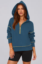Load image into Gallery viewer, PRETTYGARDEN Women&#39;s Hooded Sweatshirts Long Sleeve Half Zip Cropped Hoodie Pullover Winter Fashion Clothes (Dark Blue,Medium)
