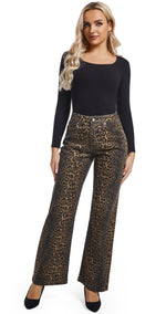 Load image into Gallery viewer, ETTELO Women&#39;s Jeans Straight Leg Casual High Waisted Stretch Trendy Leopard Pull On Jeans for Women
