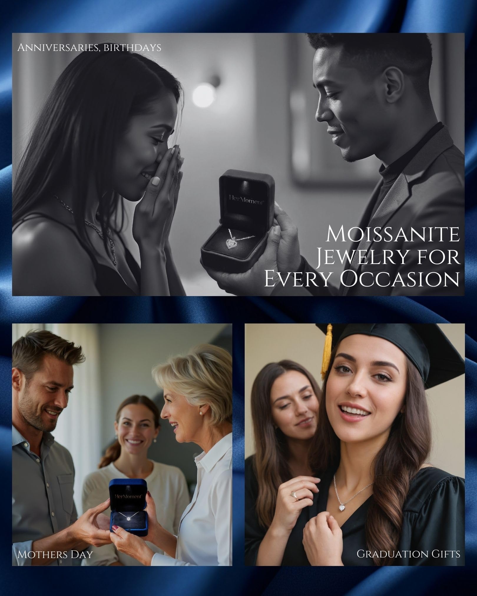 HerMoment Christmas Gifts for Wife - Anniversary Necklace for Her - 1 Carat Moissanite Pendant - Jewelry for Girlfriend Christmas - Heart Solitaire Dainty Necklace