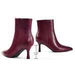 Load image into Gallery viewer, Elisabet Tang Women's Pointed Toe Booties 3 inches Heels Ankle Boots with Side Zipper Dressy Comfy Work Formal Winter Fall Wine Red Size 9
