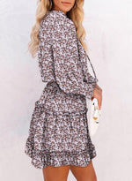 Load image into Gallery viewer, Dokotoo Womens Boho Dresses Beach Vacation Clothes for Women Casual Long Sleeve Drawstring V Neck Smocked Elastic Waist Ruffle Tiered A-Line Floral Bohemian Hawaiian Mini Short Dress Sundress Large
