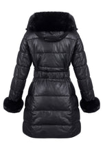 Load image into Gallery viewer, RISISSIDA Puffer Jacket Women Winter Down Faux Fur Lined Puffy Coat with Long Collar Hood, Thicken Quilted Warm Leather Bubble Overcoat Black M
