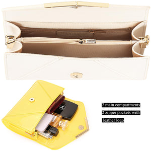 DEXMAY Women Envelope Clutch Faux Saffiano Leather Evening Handbag Foldover Clutch Bag Formal Dressy Purse Ivory
