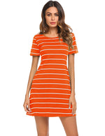 Load image into Gallery viewer, Feager Women's Casual Summer Dresses Striped Criss Cross Short Sleeve T Shirt Dress Orange L
