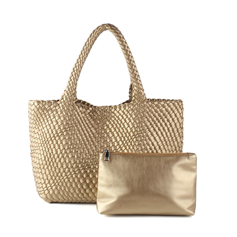 SLHFPX Handmade Woven Bag Handbag For Women Vegan Leather Tote Bag With Purses Travel Shoulder Bag Underarm Bag Beach Bag Gold, 240516-2025-07