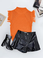 Load image into Gallery viewer, Saodimallsu Womens Sleeveless Sweater Vest Mock Neck Cable Knit Fringe Cap Sleeve Boho Trendy Pullover Tank Tops Orange
