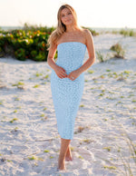 Load image into Gallery viewer, ZESICA Women's 2026 Summer Floral Strapless Bodycon Midi Dress Off Shoulder Tube Beach Wedding Guest Party Long Dresses Blue Small
