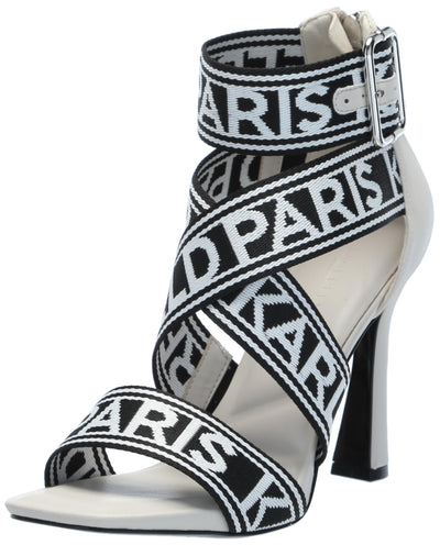 Karl Lagerfeld Paris Women's Careliz Everyday Strappy Sandal Heeled, Soft White, 9