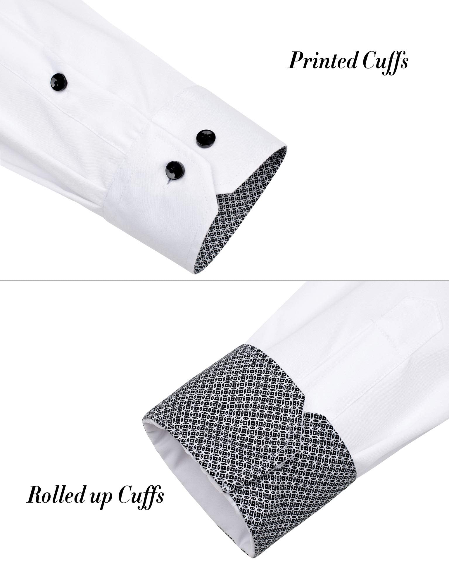J.VER Men's Casual Long Sleeve Stretch Dress Shirt Wrinkle-Free Regular Fit Button Down Shirts White Black Medium
