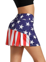 Load image into Gallery viewer, Pleated Tennis Skirt Golf Skort for Women with Pockets Shorts Athletic Workout Running Skirt Ruffle on Back (USA Flag, Medium)
