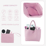 Load image into Gallery viewer, SporGenius Woven Tote Bag for Women, Vegan Leather Handwoven Bags with Small Handmade Purse, Large Travel Braided Top Handle Handbags (Pink)
