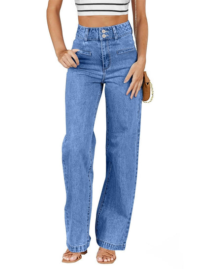 Sidefeel Women's Wide Leg Jeans High Waisted Straight Leg Stretchy Jeans Tummy Control Trendy Loose Ankle Denim Pants Sky Blue Size 14