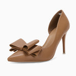 Load image into Gallery viewer, Womens Bow Heels Closed Pointed Toe Dress Shoes Stiletto Slip on Wedding Pumps Brown
