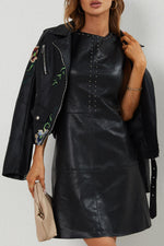 Load image into Gallery viewer, Bellivera Spring Faux Leather Jacket For Women Womens Long Sleeves Winter Faux Leather Embroidery Floral Zipper Jacket,Black1702020,Medium
