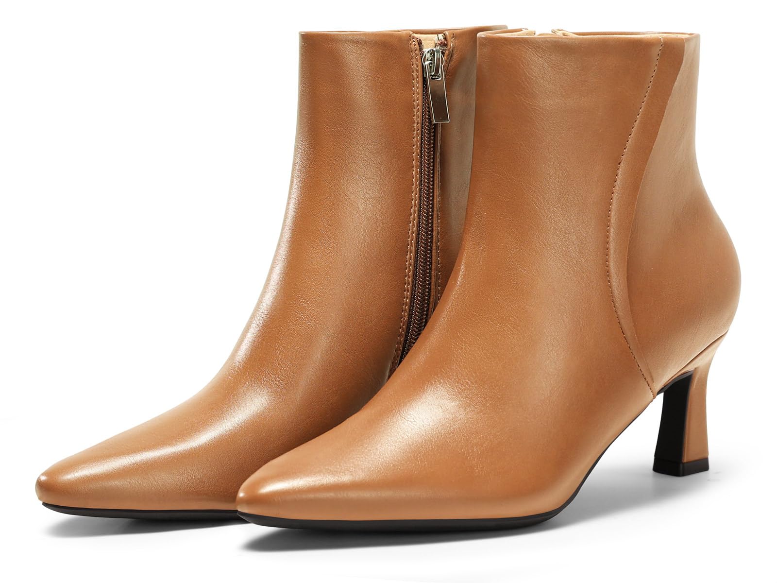 Coutgo Womens Ankle Boots Kitten Low Heel Closed Pointed Booties Side Zipper Winter Dress Shoes,Brown,size 9