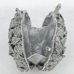 Boutique De FGG Round Rose Flower Crystal Clutch Purses for Women Formal Evening Bags Wedding Clutch Bag Party Handbags,Mini,Silver