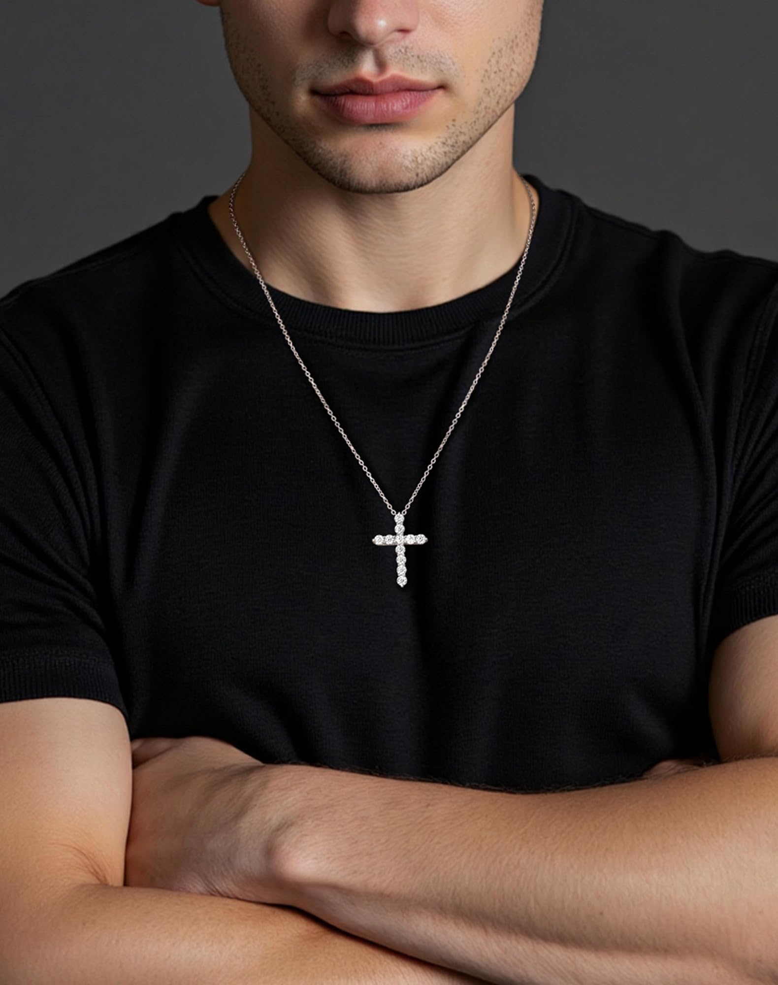 SugarTang Moissanite Cross Necklace for Women and Men, 14K/18K Gold Plated Sterling Silver Diamond Cross Necklaces (0.66cttw/0.94cttw,Silver/Gold)