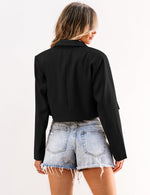 Load image into Gallery viewer, Luvamia Womens Fashion Lapel Cropped Blazer - Business Casual Open Front Black Blazer for Women&#39;s Interview Outfits - Size Medium (Fits Size 8 / 10)
